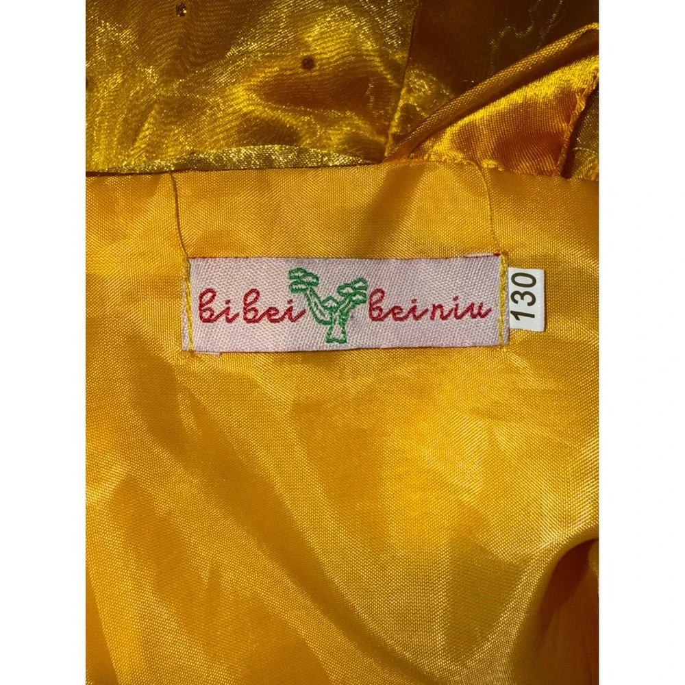 Yellow Belle Princess Costume Dress Kids Girls Gold Sequin Rose Detail Halloween